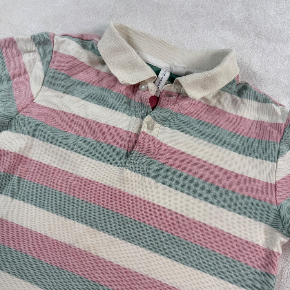 Janie and Jack Kids‎ Pink Green Striped Cotton Pique Polo Shirt Size 7